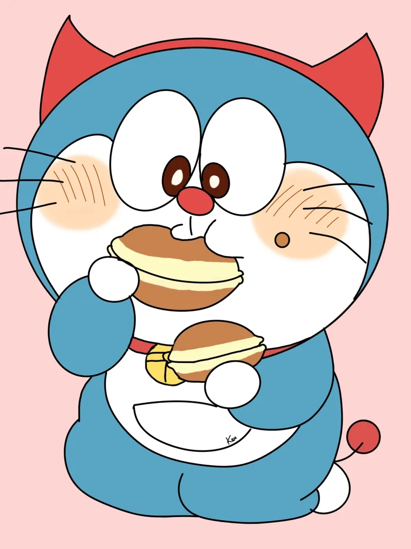 Khoảnh khắc đáng yêu với doraemon ăn bánh ngon lành