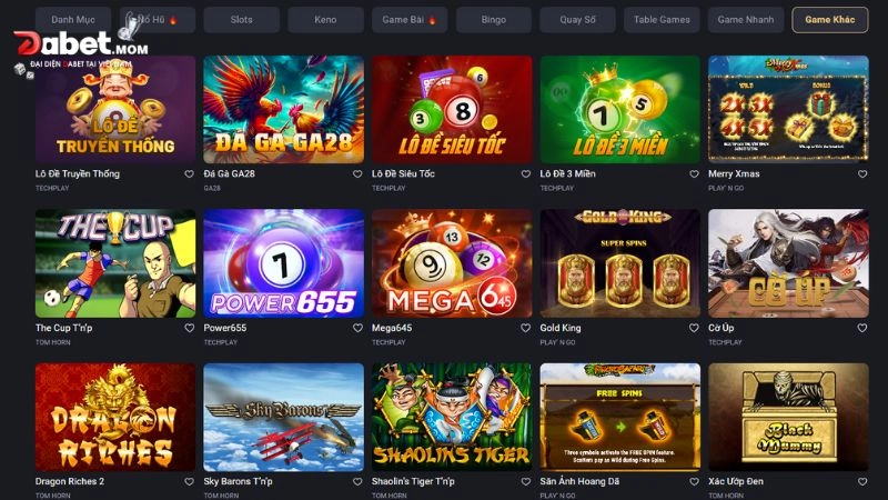 Danh sách những tựa game khác nổi bật tại Dabet