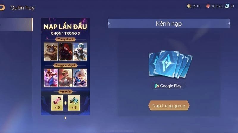 Quy trình nạp quân huy qua cổng thanh toán Garena
