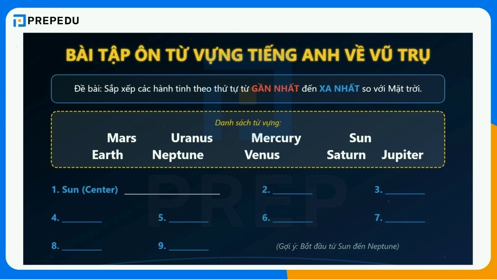 Bài tập từ vựng tiếng Anh về vũ trụ có kèm đáp án