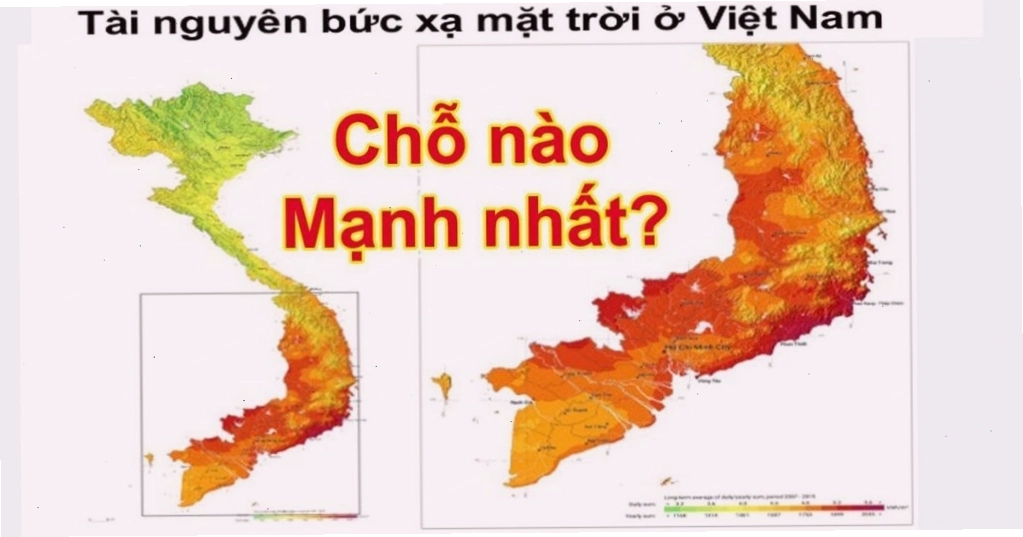 Bản đồ bức xạ mặt trời tại Việt Nam thể hiện sự phân bố cường độ bức xạ
