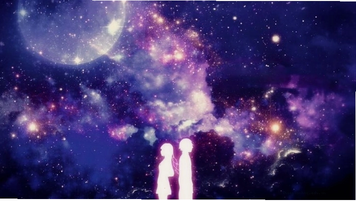 Hình ảnh anime vũ trụ với bầu trời nhiều màu sắc lung linh