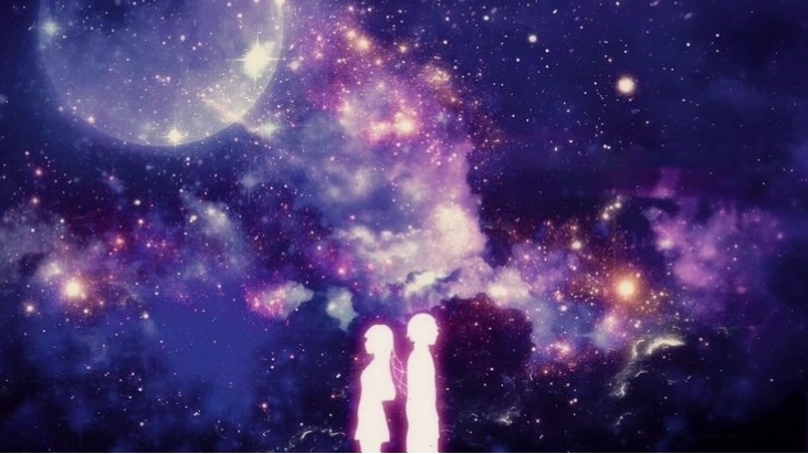 Hình ảnh anime vũ trụ với bầu trời nhiều sắc màu