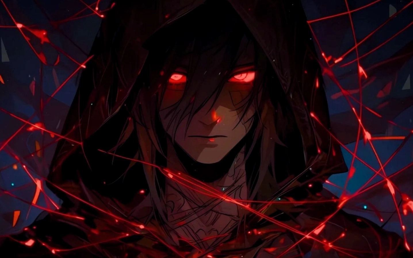 Hình nền anime ma mị với đôi mắt bí ẩn trên nền vũ trụ