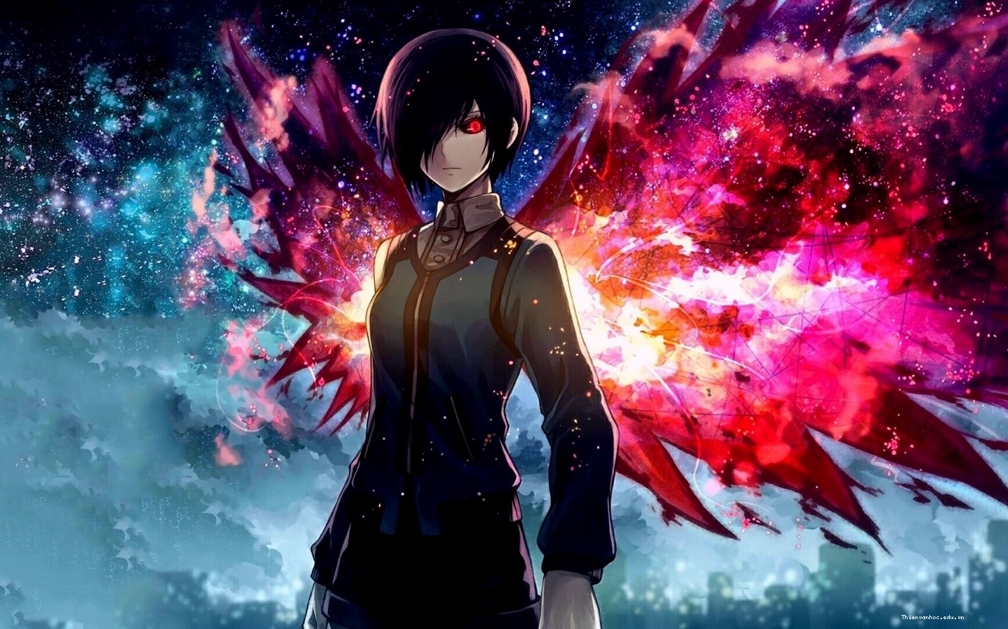 Hình nền anime quyền lực trên nền vũ trụ