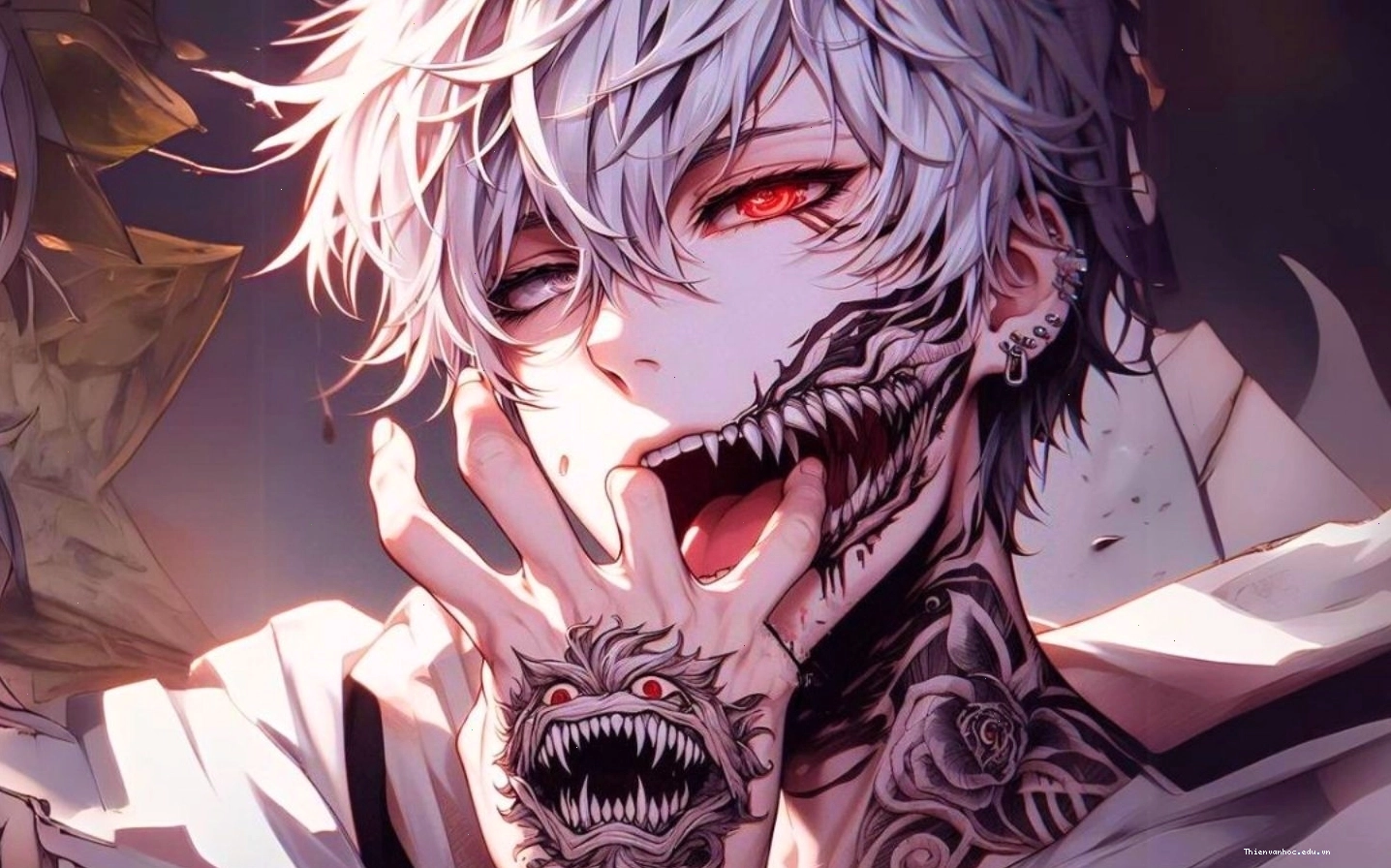Hình nền máy tính anime với nhân vật đứng giữa không gian vũ trụ