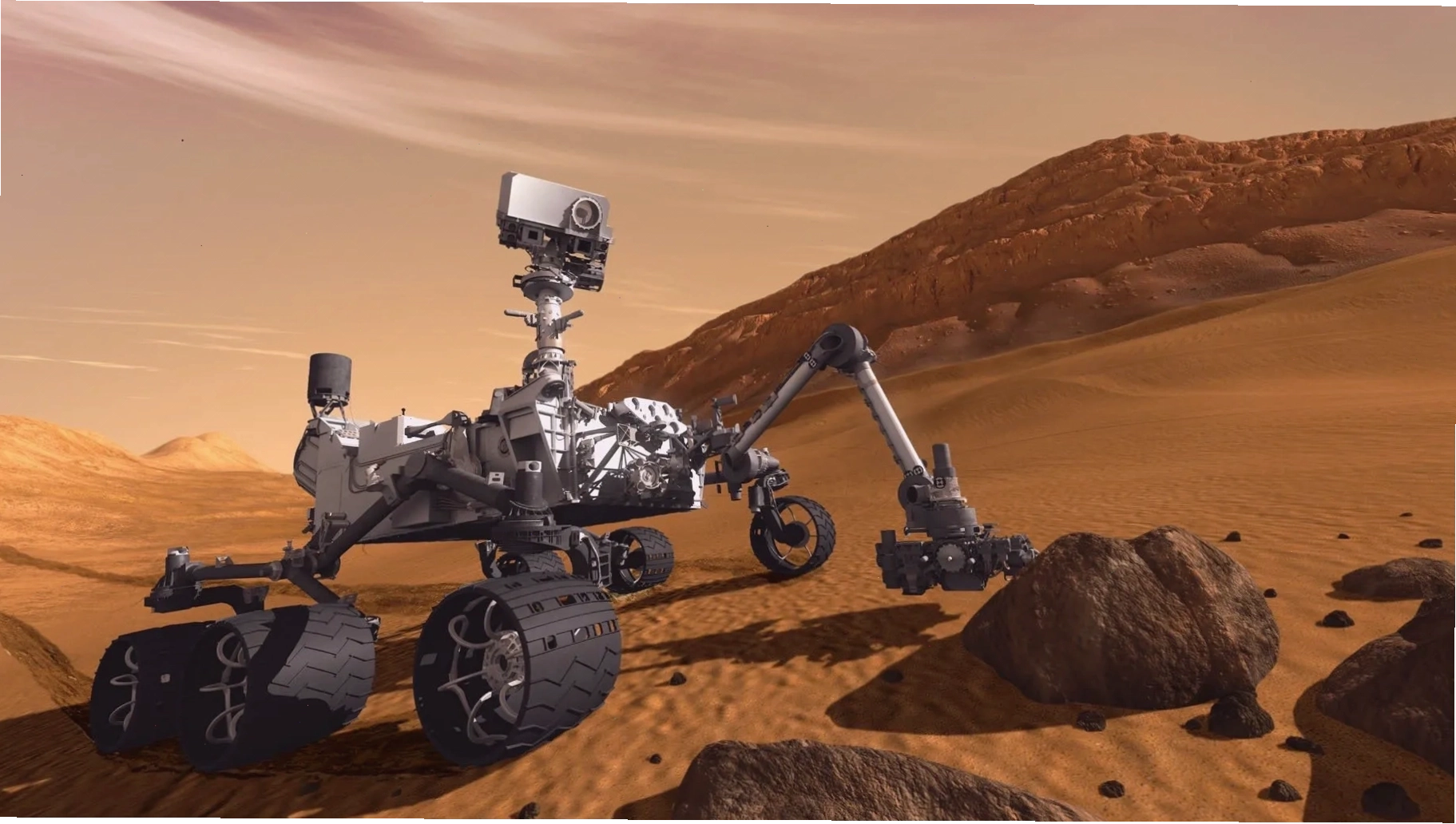 Xe tự hành Curiosity trên bề mặt Sao Hỏa, minh họa cho hành trình khám phá