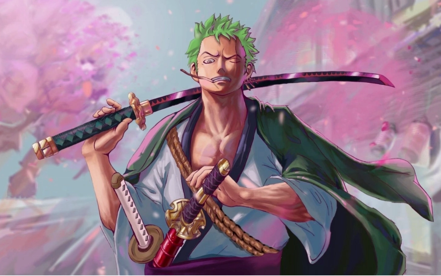 Zoro đang trong thế tấn công trên nền vũ trụ