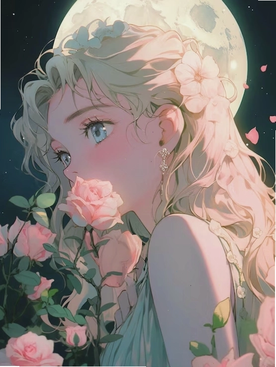 Anime style illustration of a vibrant rose