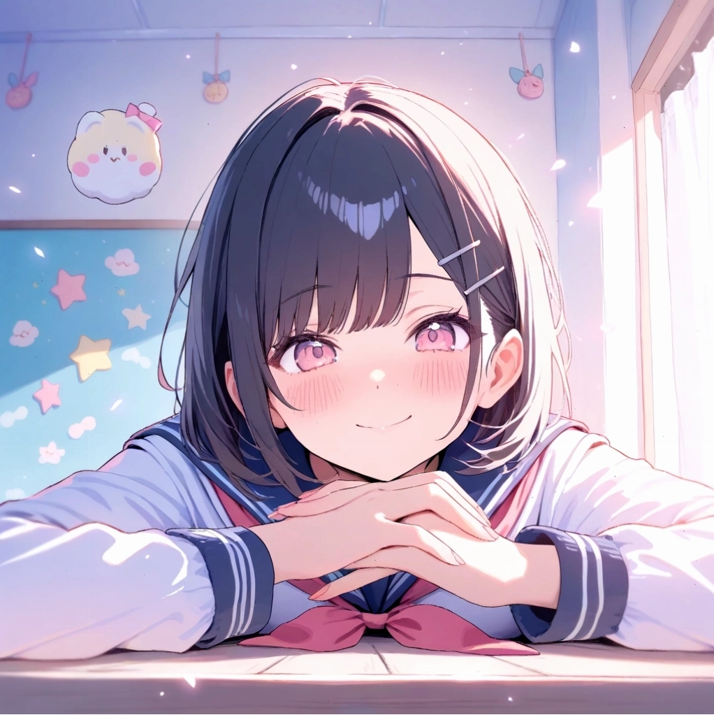 Classic kawaii anime girl in school uniform smiling