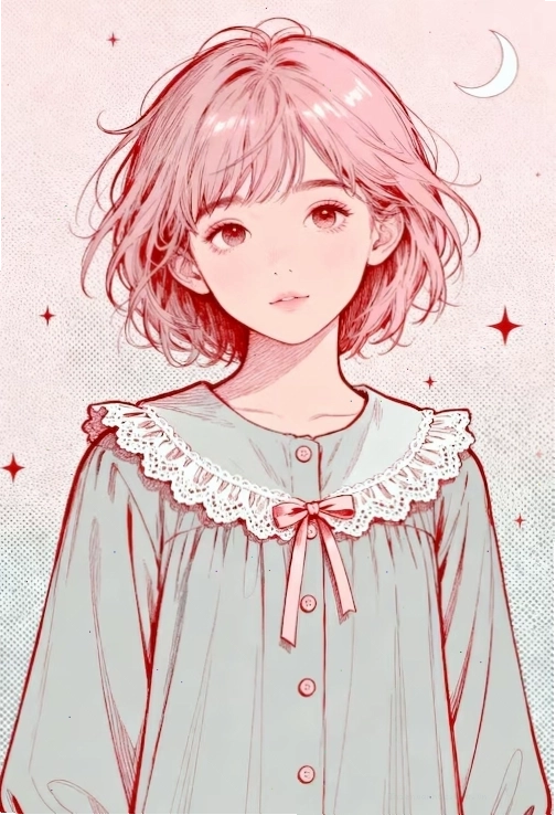 Dreamy pink haired girl in stylish pajamas