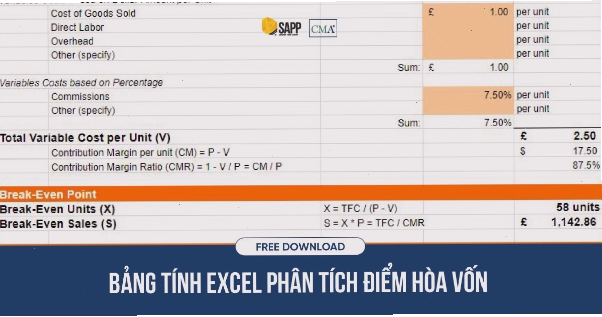 Bảng tính excel phân tích điểm hòa vốn chuyên sâu